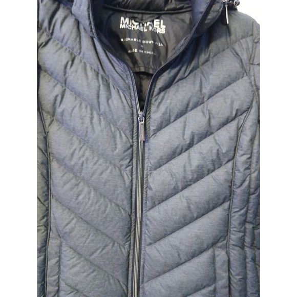 Michael Kors Women's Packable Down Fill Jacket w/Hood - Medium, Gray w/Black - Picture 7 of 11